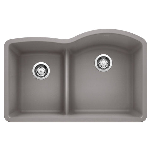 Blanco Diamond 32" Undermount Granite Composite Kitchen Sink, Silgranit, 40/60 Double Bowl, Metallic Gray, 441601