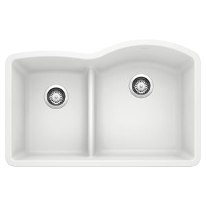 Alternate Image for Blanco Diamond 32" Undermount Granite Composite Kitchen Sink, Silgranit, 40/60 Double Bowl, White, 441603
