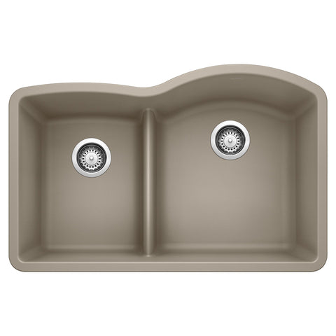 Blanco Diamond 32" Undermount Granite Composite Kitchen Sink, Silgranit, 40/60 Double Bowl, Truffle, 441608