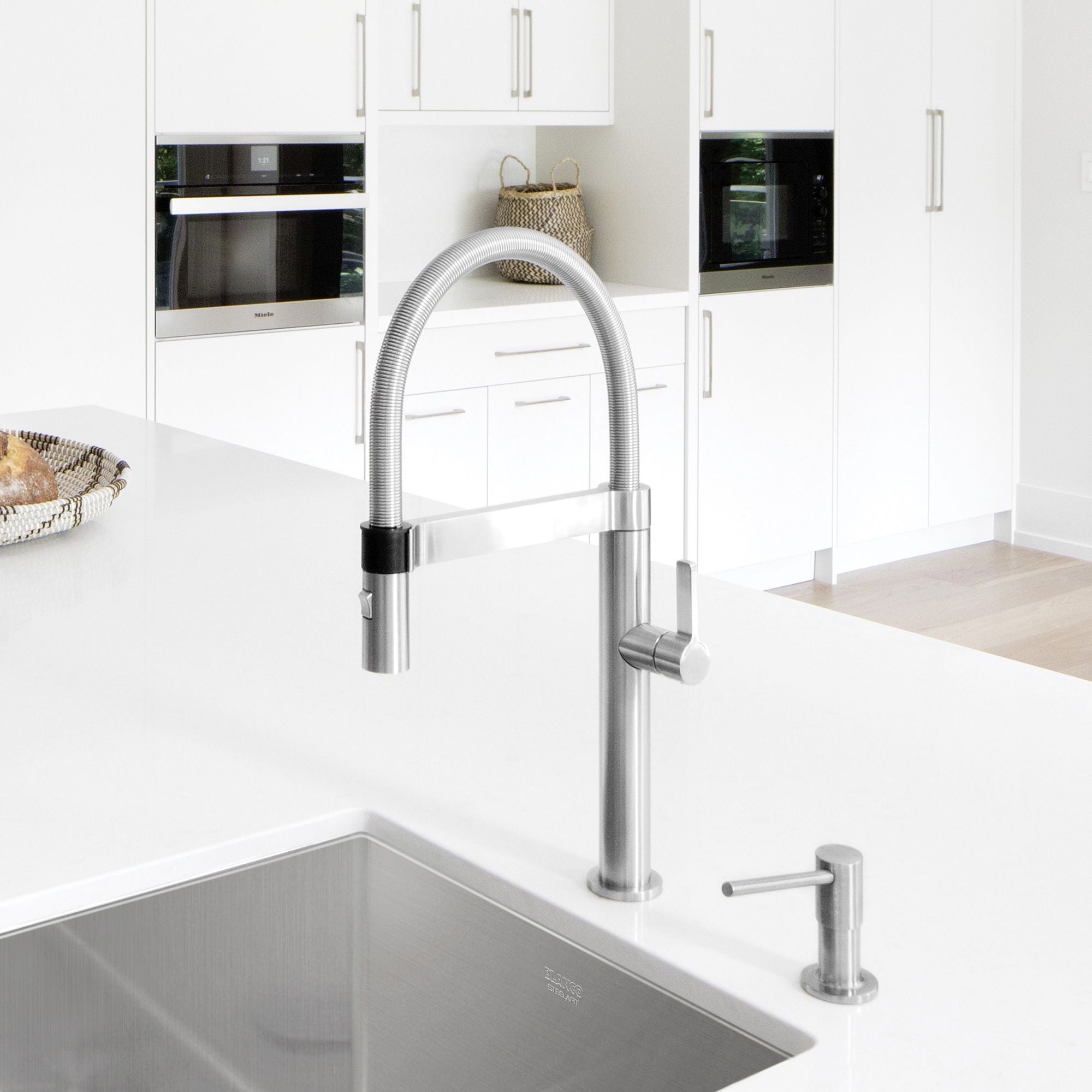 Blanco Culina 2.2 GPM Brass Kitchen Faucet, Semi-Pro, Satin Nickel, 441623