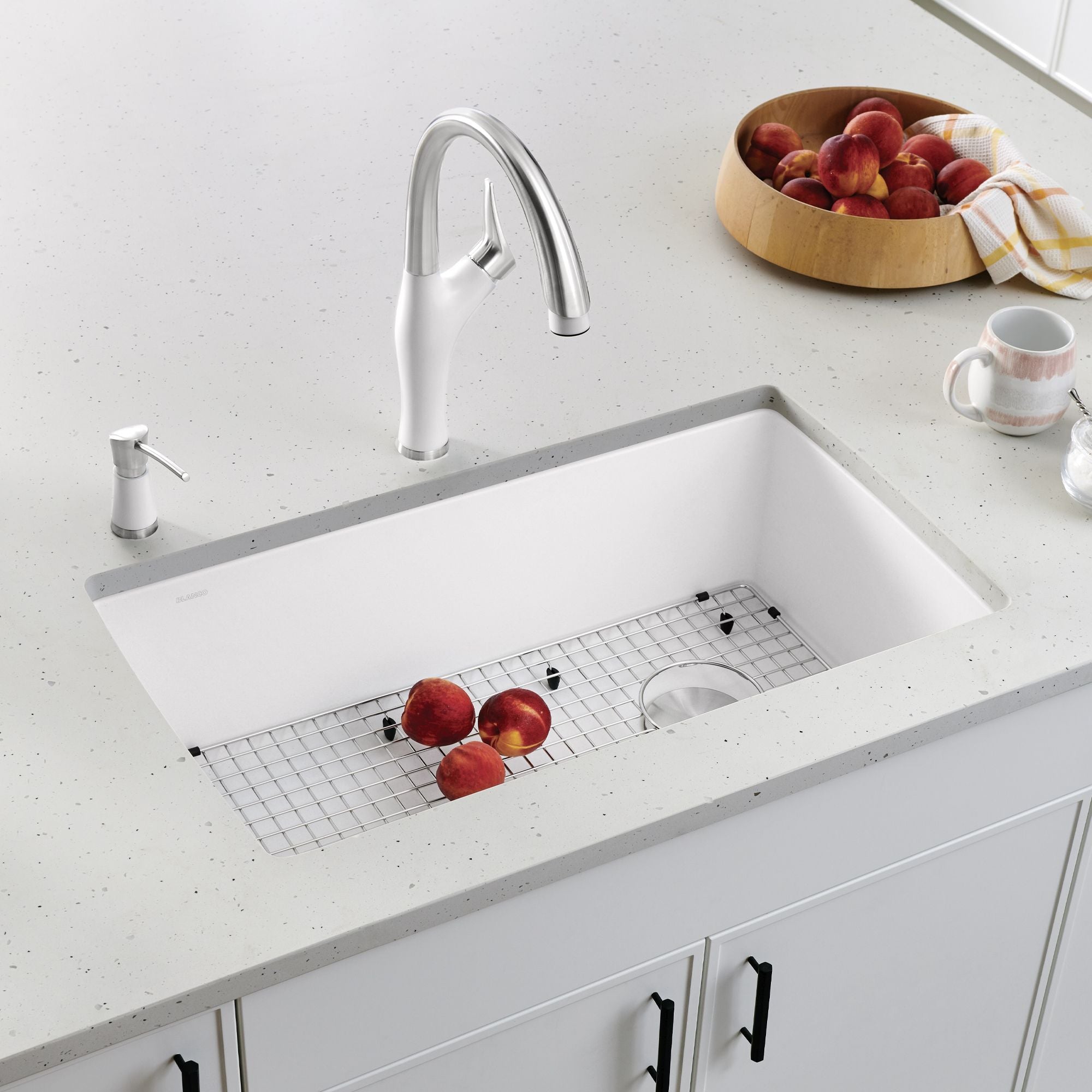 Blanco Diamond 34" Undermount Granite Composite Kitchen Sink, Silgranit, White, 441767
