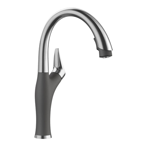 Blanco Artona 1.5 GPM Brass Kitchen Faucet, Pull-Down, Cinder/Stainless, 442033
