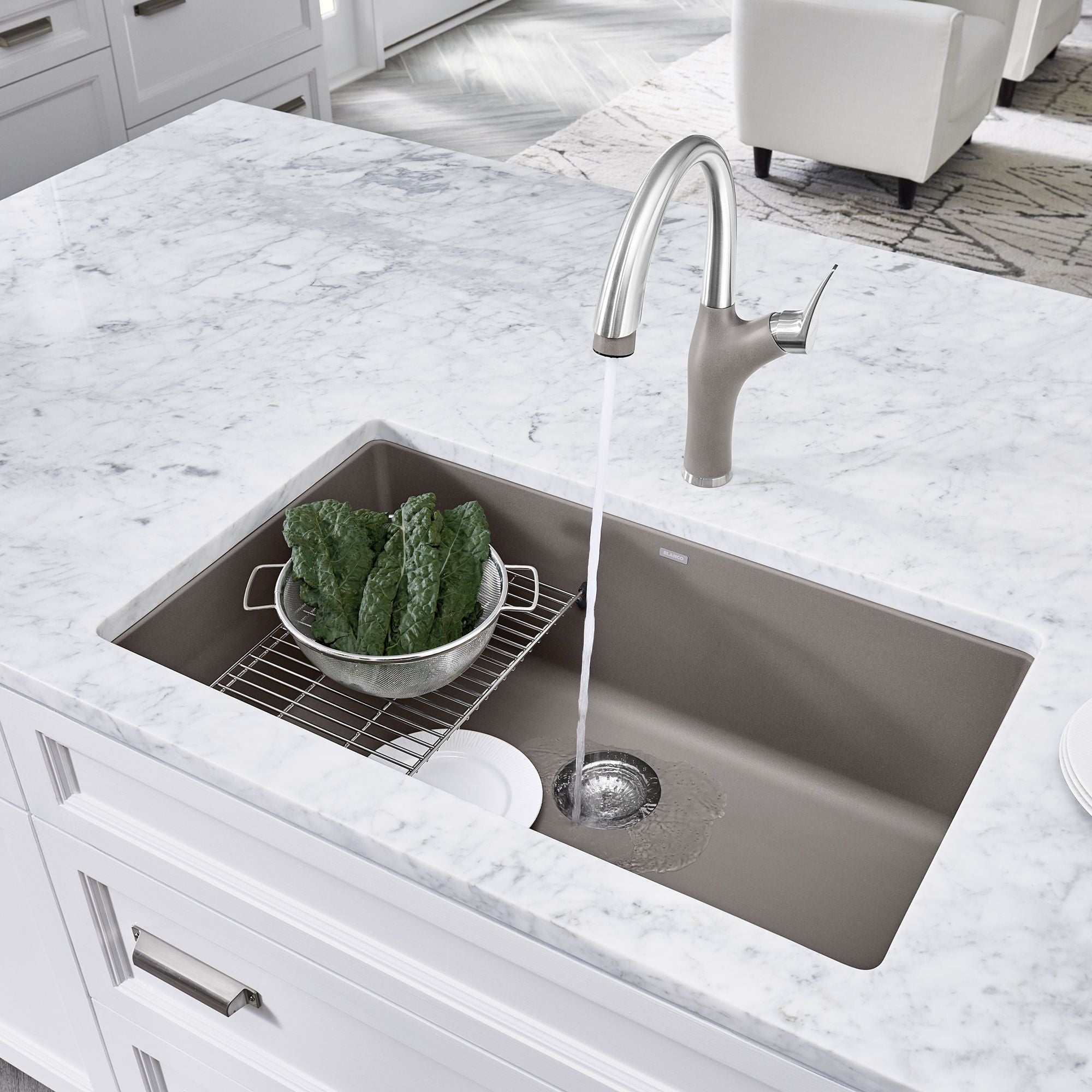 Blanco Artona 1.5 GPM Brass Kitchen Faucet, Pull-Down, Truffle/Stainless, 442035