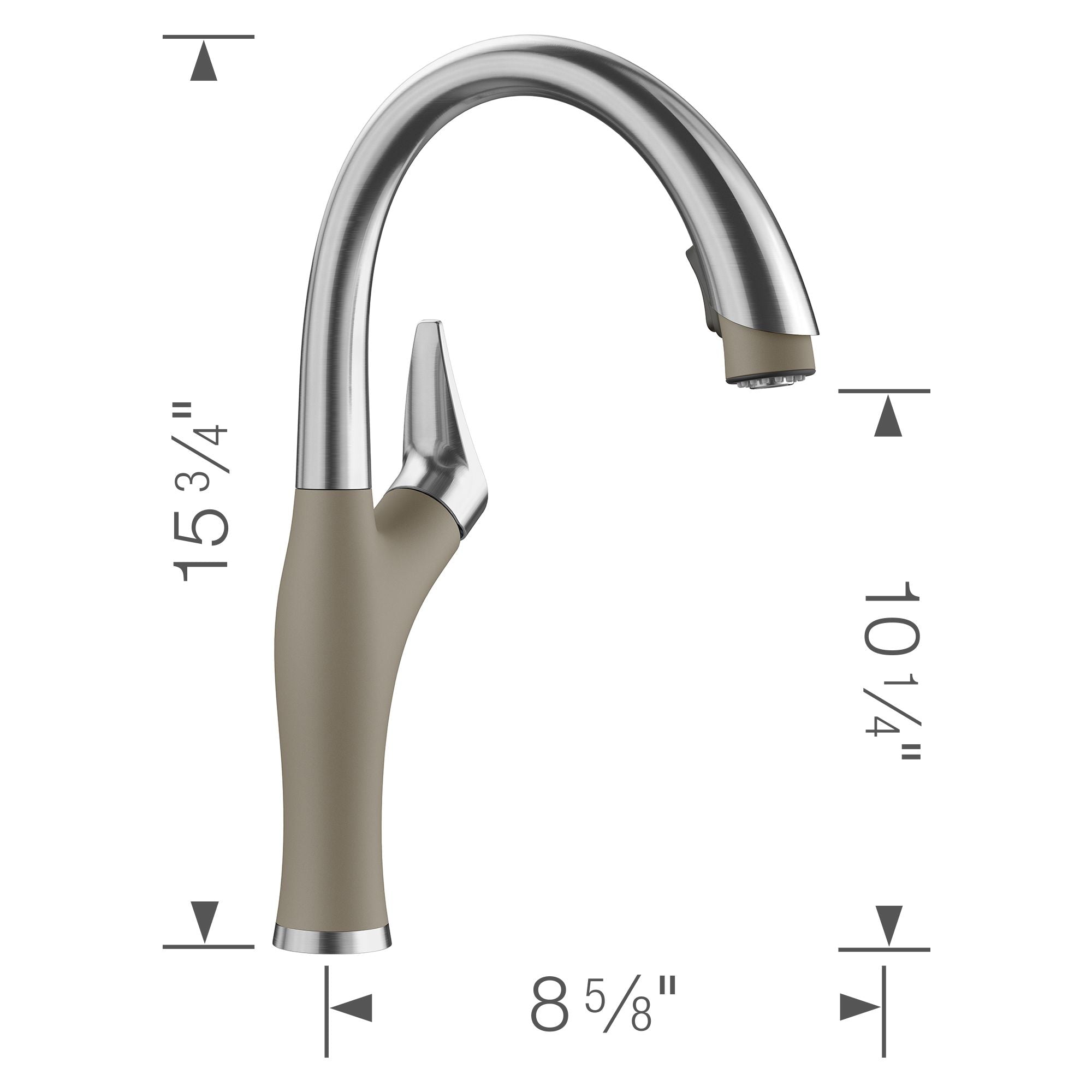 Blanco Artona 1.5 GPM Brass Kitchen Faucet, Pull-Down, Truffle/Stainless, 442035