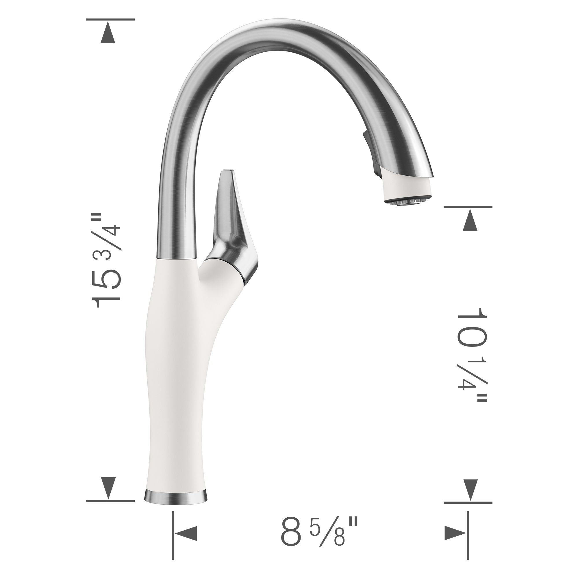Blanco Artona 1.5 GPM Brass Kitchen Faucet, Pull-Down, White/Stainless, 442036