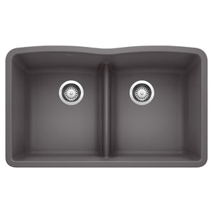 Alternate Image for Blanco Diamond 32" Undermount Granite Composite Kitchen Sink, Silgranit, 50/50 Double Bowl, Cinder, 442071
