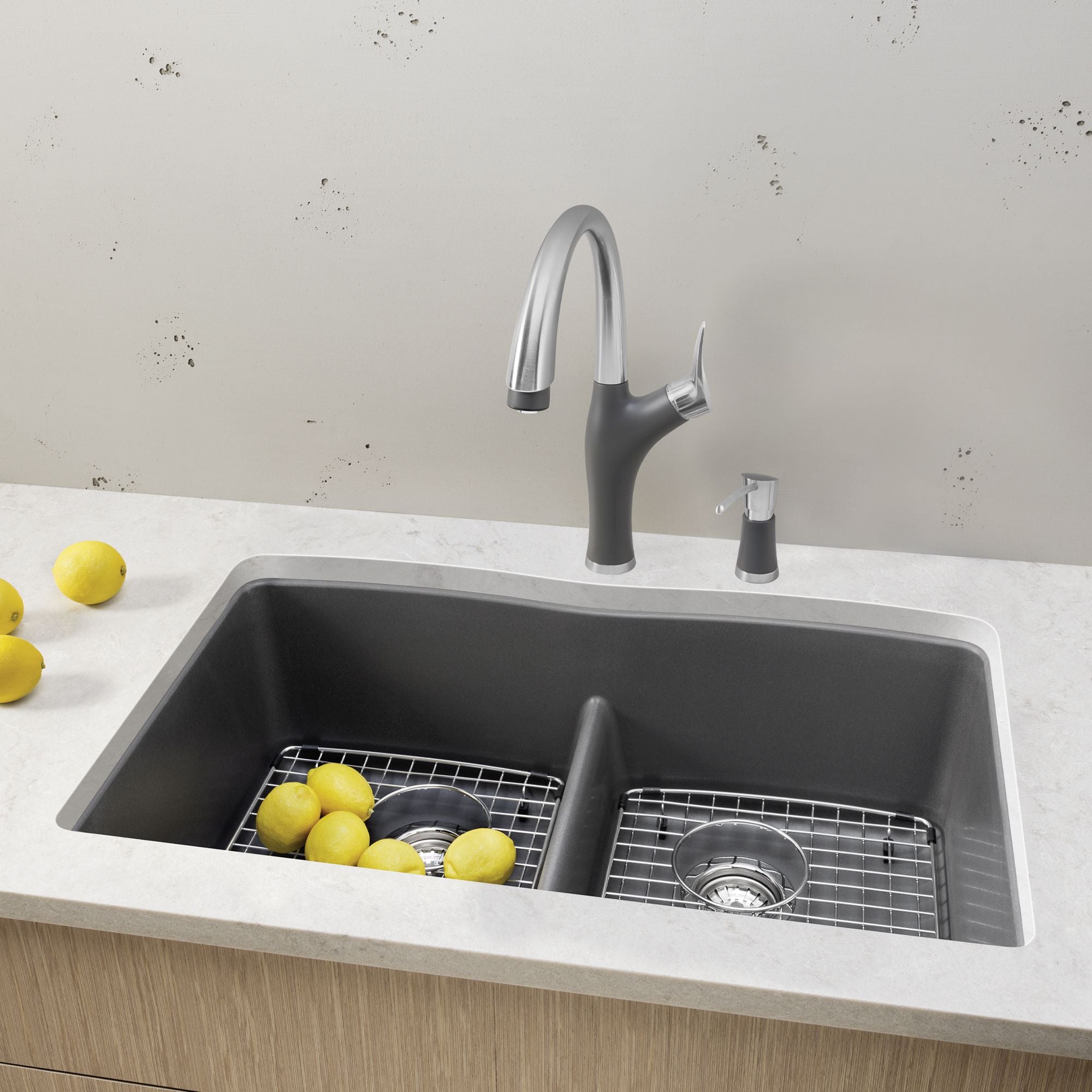Blanco Diamond 32" Undermount Granite Composite Kitchen Sink, Silgranit, 50/50 Double Bowl, Cinder, 442071