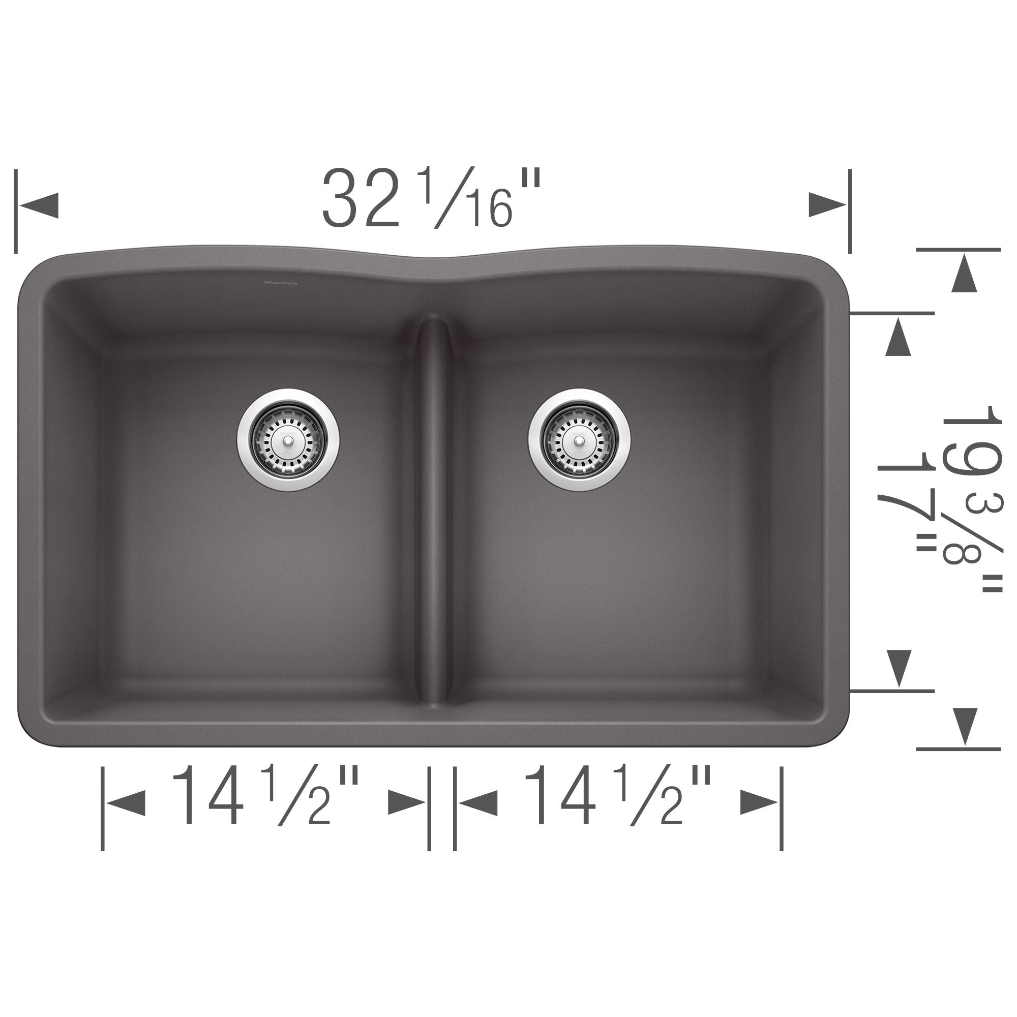 Blanco Diamond 32" Undermount Granite Composite Kitchen Sink, Silgranit, 50/50 Double Bowl, Cinder, 442071