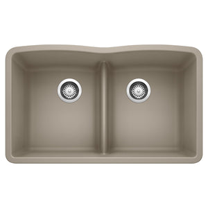 Alternate Image for Blanco Diamond 32" Undermount Granite Composite Kitchen Sink, Silgranit, 50/50 Double Bowl, Truffle, 442072