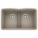 Blanco Diamond 32" Undermount Granite Composite Kitchen Sink, Silgranit, 50/50 Double Bowl, Truffle, 442072
