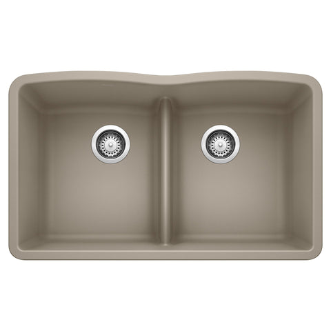 Blanco Diamond 32" Undermount Granite Composite Kitchen Sink, Silgranit, 50/50 Double Bowl, Truffle, 442072