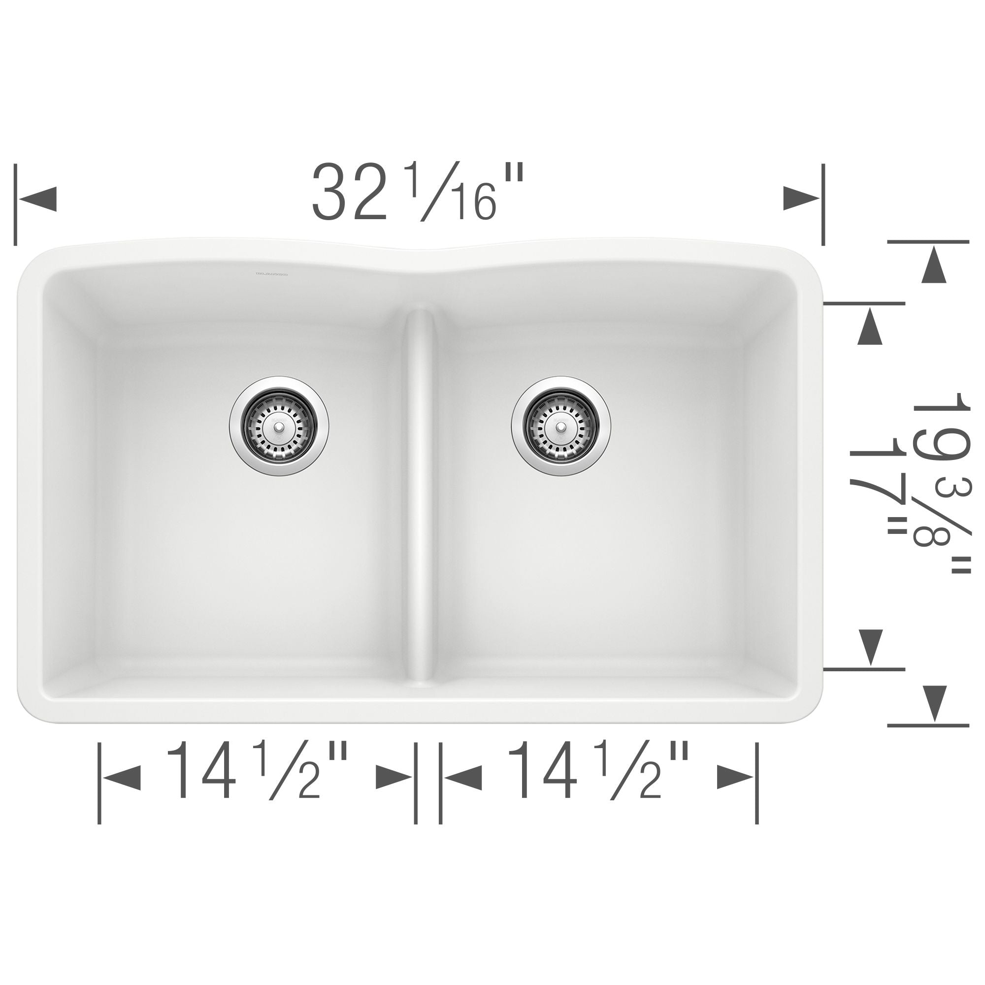 Blanco Diamond 32" Undermount Granite Composite Kitchen Sink, Silgranit, 50/50 Double Bowl, White, 442074