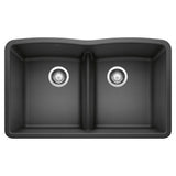 Blanco Diamond 32" Undermount Granite Composite Kitchen Sink, Silgranit, 50/50 Double Bowl, Anthracite, 442075