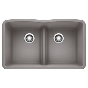 Alternate Image for Blanco Diamond 32" Undermount Granite Composite Kitchen Sink, Silgranit, 50/50 Double Bowl, Metallic Gray, 442077