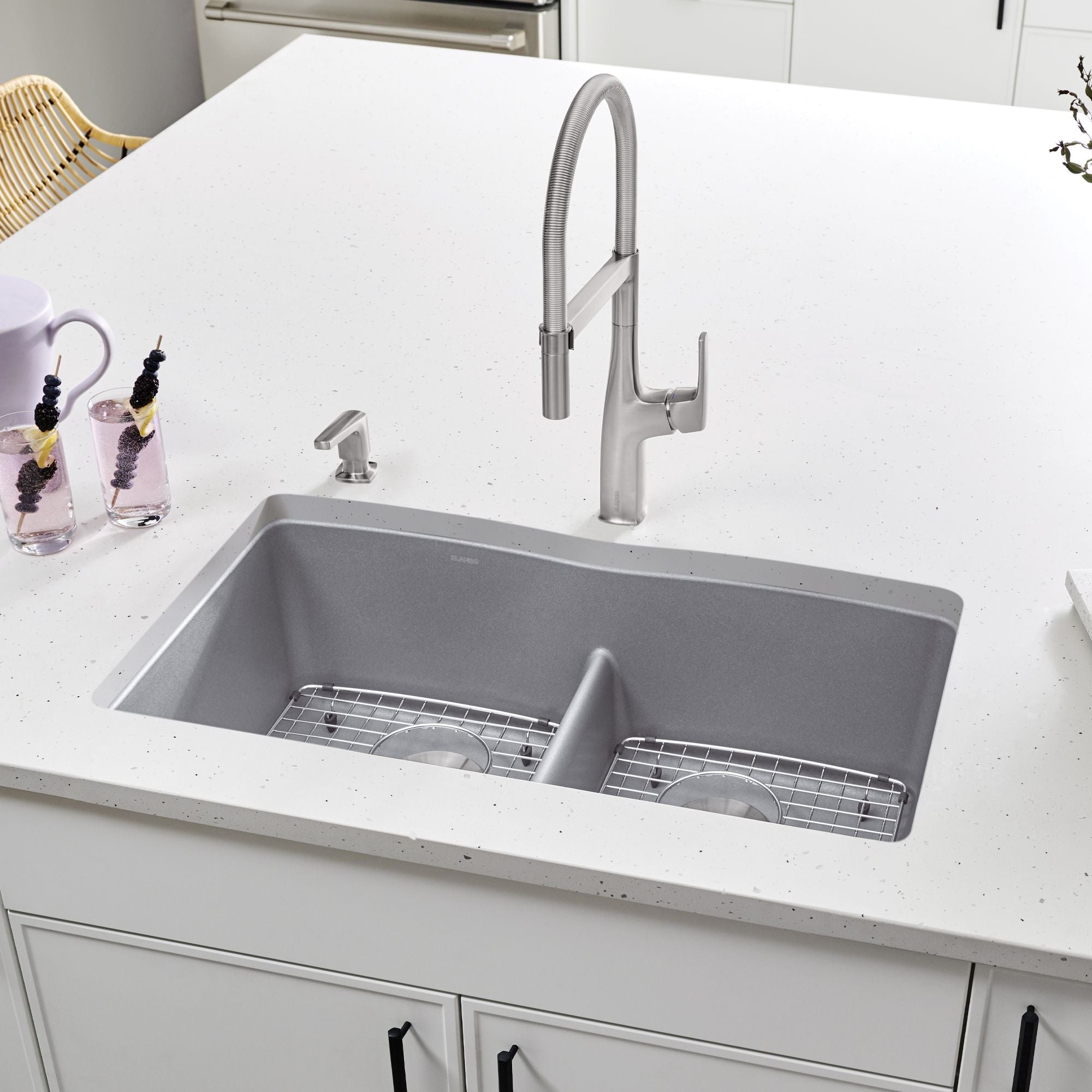 Blanco Diamond 32" Undermount Granite Composite Kitchen Sink, Silgranit, 50/50 Double Bowl, Metallic Gray, 442077