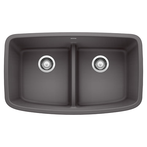 Blanco Valea 32" Undermount Granite Composite Kitchen Sink, Silgranit, 50/50 Double Bowl, Cinder, 442196