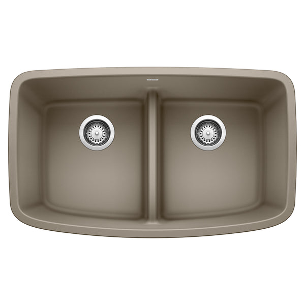 Blanco Valea 32" Undermount Granite Composite Kitchen Sink, Silgranit, 50/50 Double Bowl, Truffle, 442197