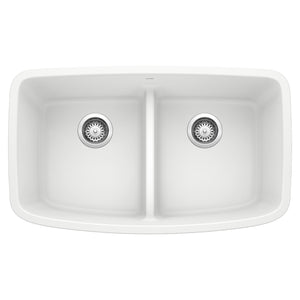 Alternate Image for Blanco Valea 32" Undermount Granite Composite Kitchen Sink, Silgranit, 50/50 Double Bowl, White, 442199
