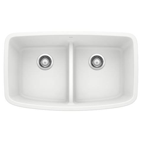 Blanco Valea 32" Undermount Granite Composite Kitchen Sink, Silgranit, 50/50 Double Bowl, White, 442199