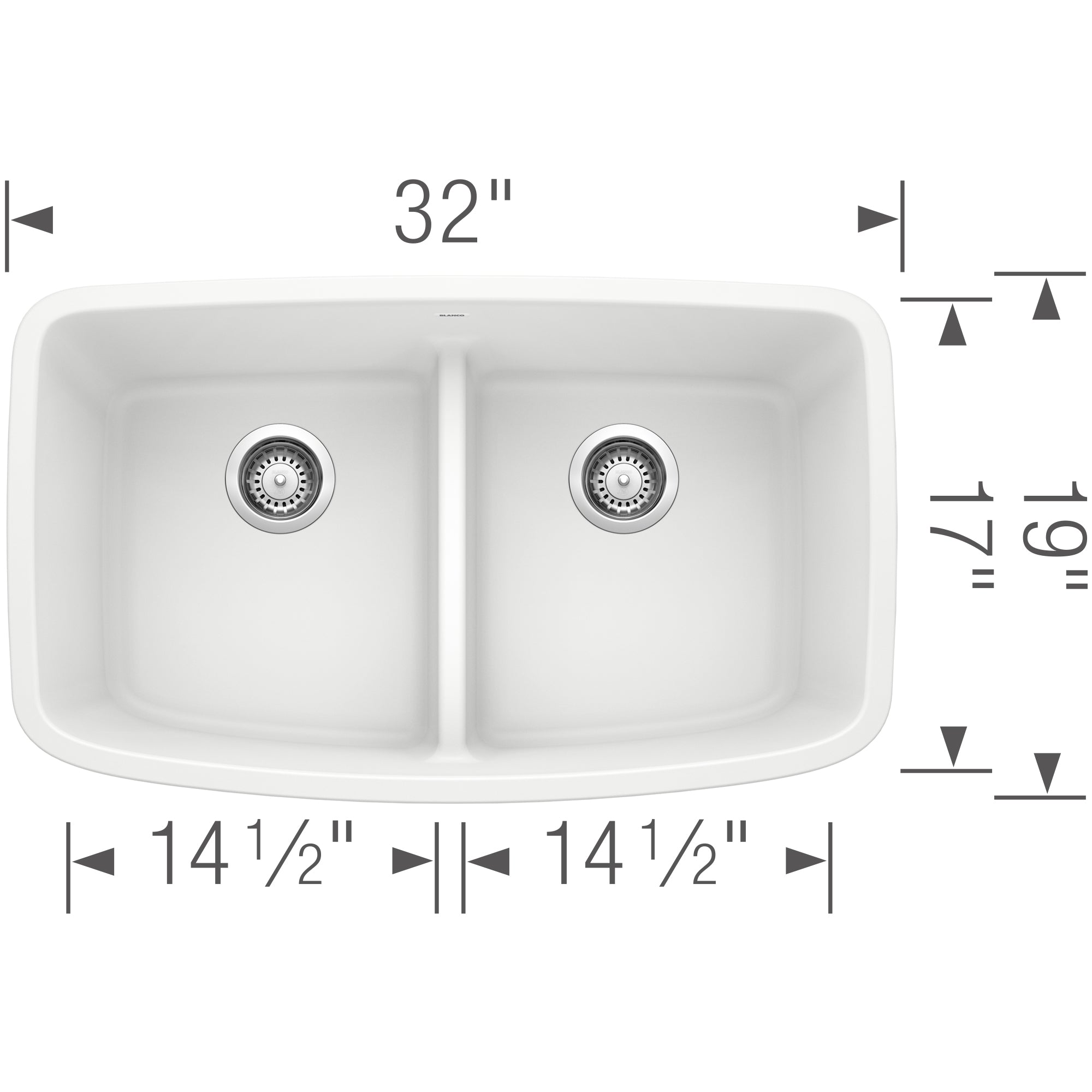 Blanco Valea 32" Undermount Granite Composite Kitchen Sink, Silgranit, 50/50 Double Bowl, White, 442199