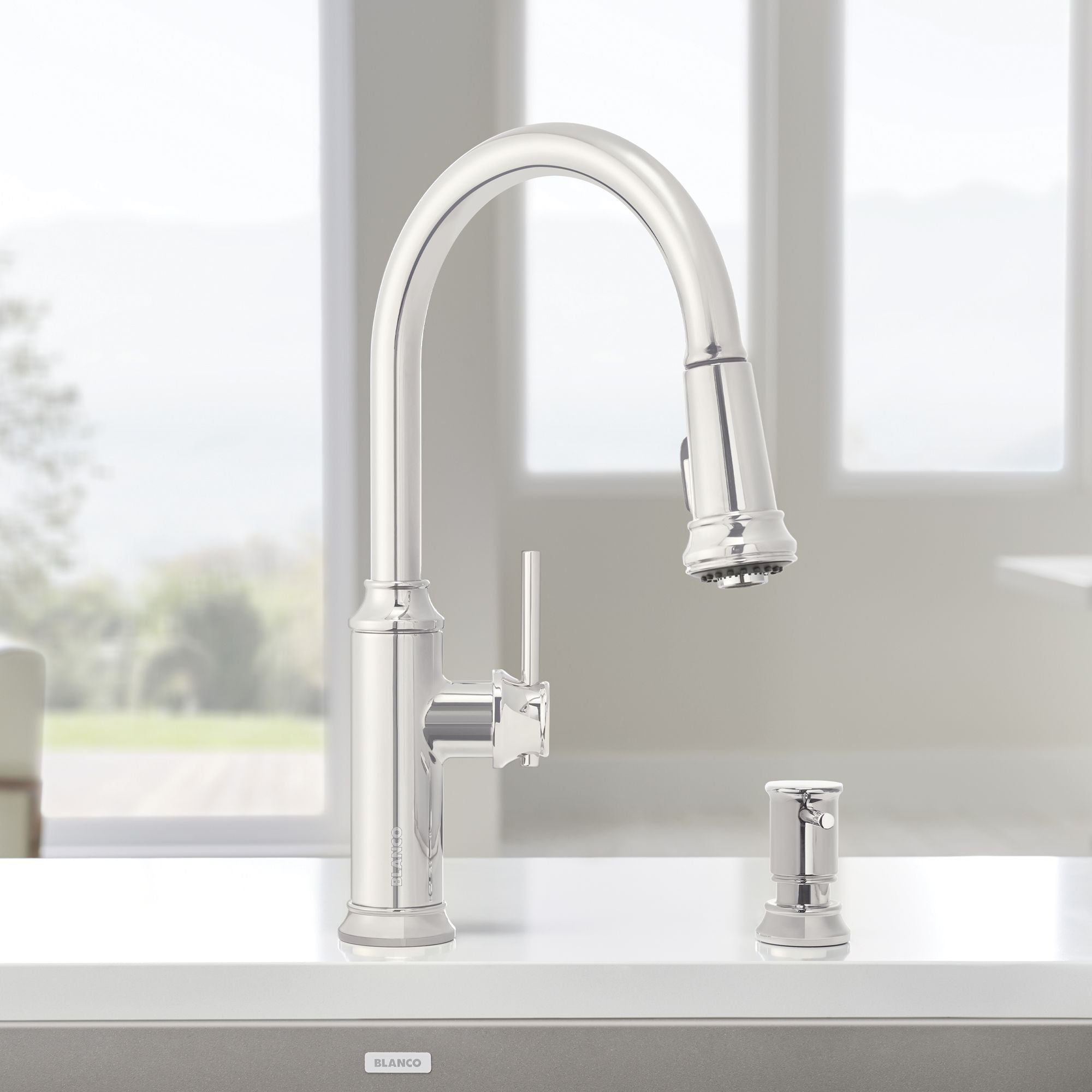 Blanco Empressa 1.5 GPM Brass Kitchen Faucet, Pull-Down, Polished Nickel, 442502