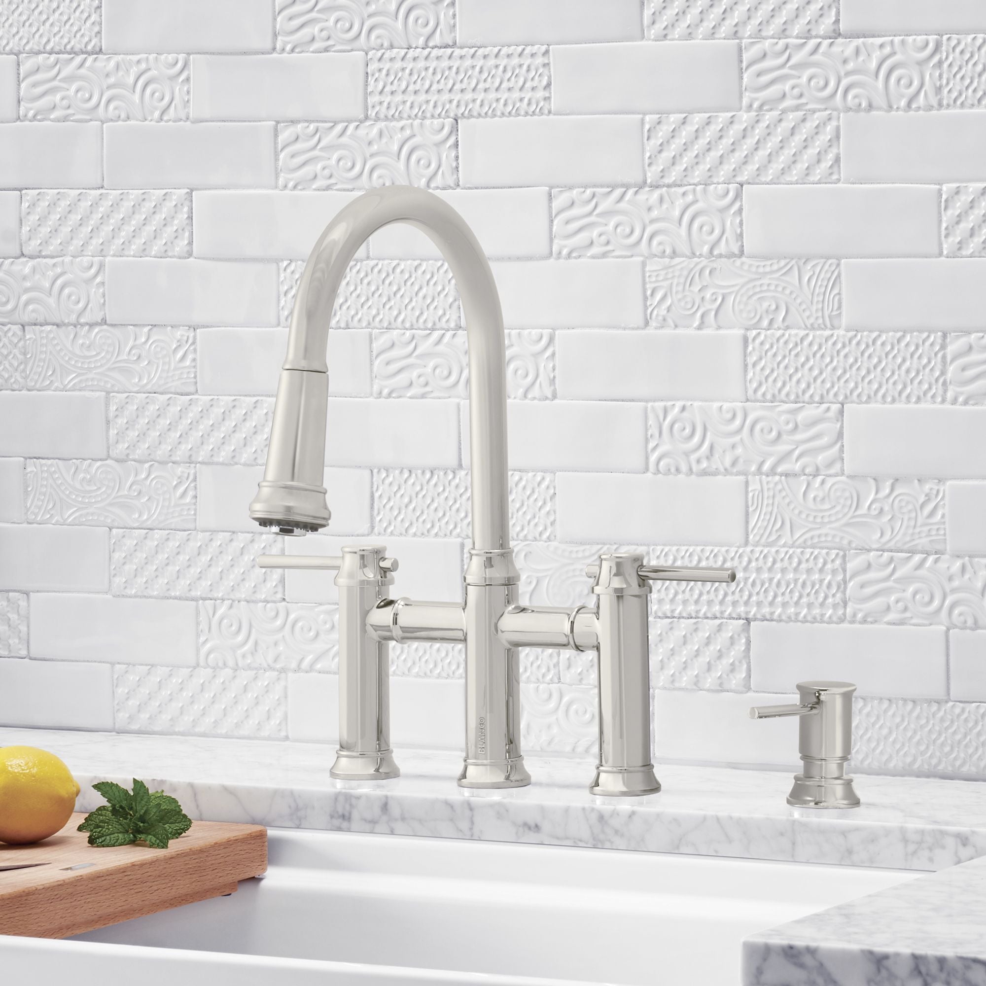 Blanco Empressa 1.5 GPM Brass Kitchen Faucet, Pull-Down, Polished Nickel, 442506