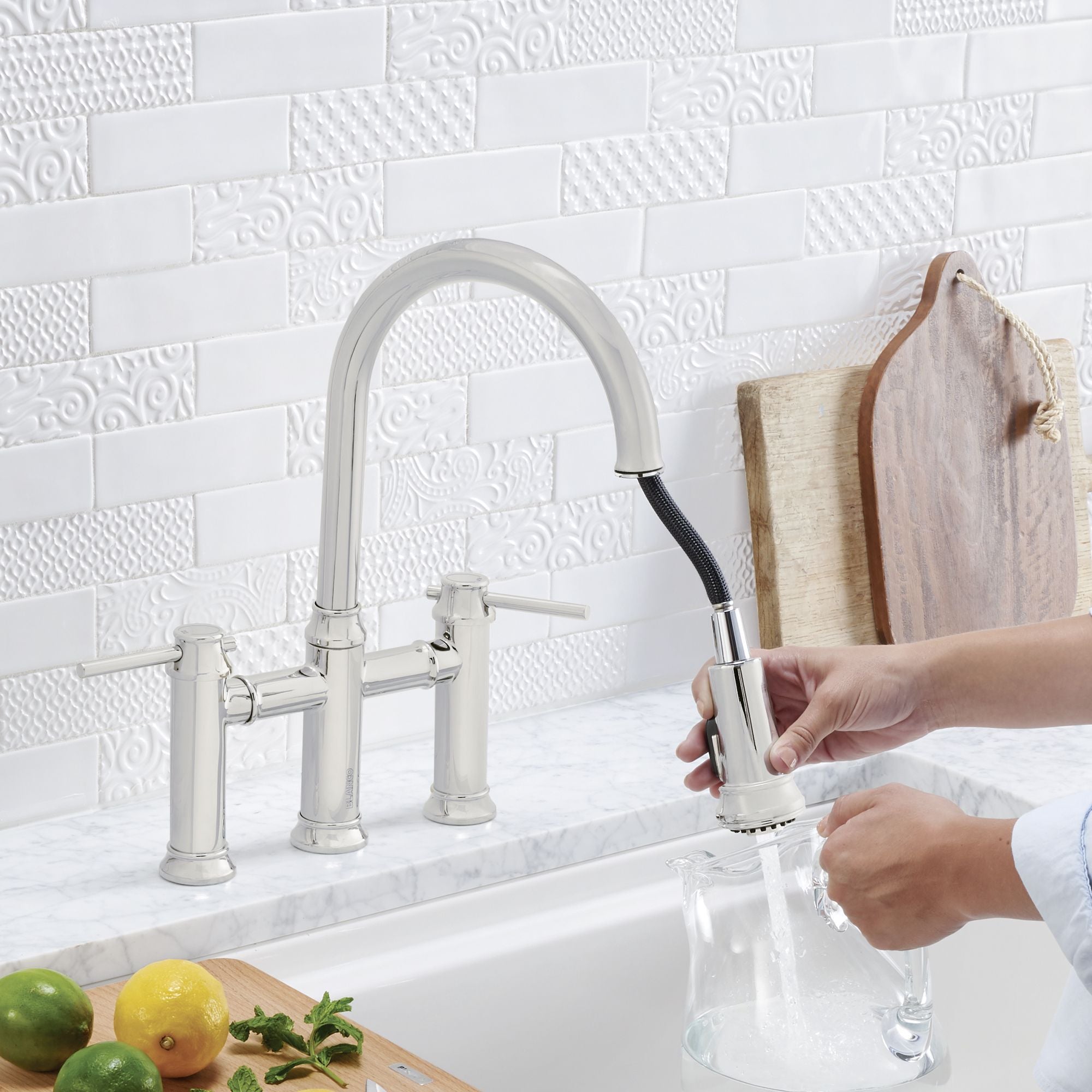 Blanco Empressa 1.5 GPM Brass Kitchen Faucet, Pull-Down, Polished Nickel, 442506