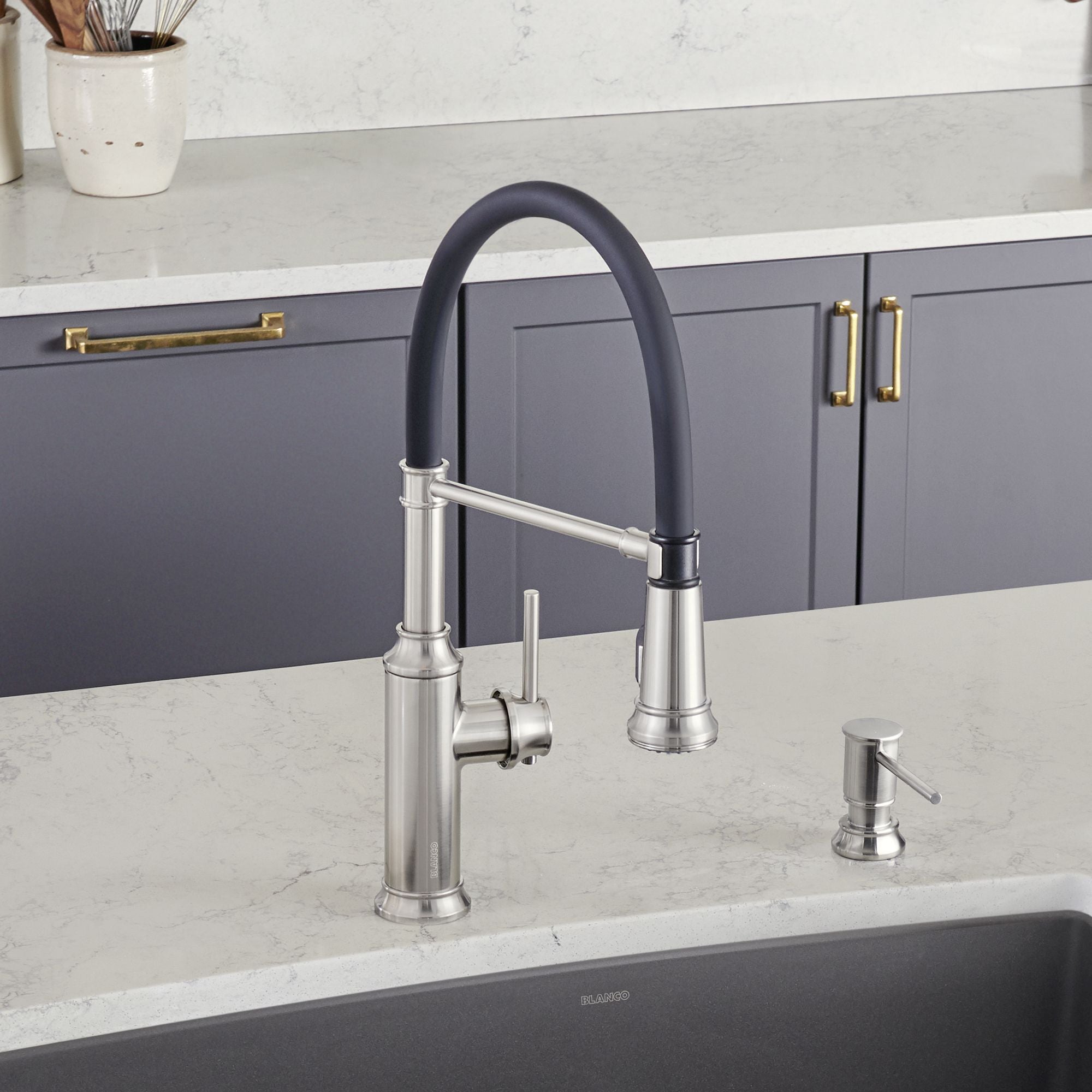 Blanco Empressa 1.5 GPM Brass Kitchen Faucet, Semi-Pro, Stainless, 442509