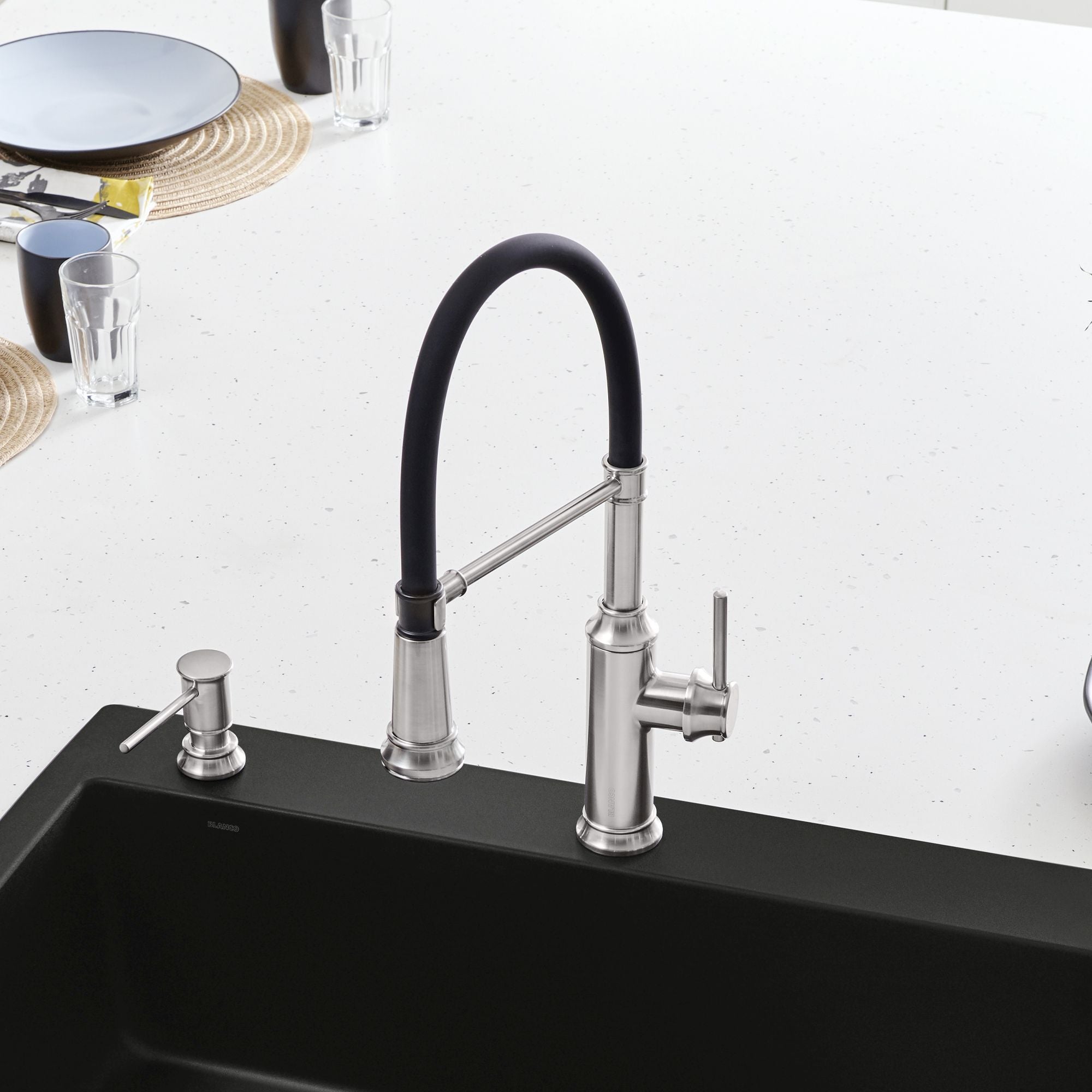 Blanco Empressa 1.5 GPM Brass Kitchen Faucet, Semi-Pro, Stainless, 442509