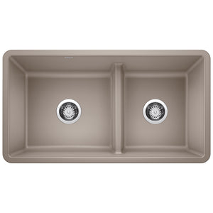 Alternate Image for Blanco Precis 33" Undermount Granite Composite Kitchen Sink, Silgranit, 60/40 Double Bowl, Truffle, 442522