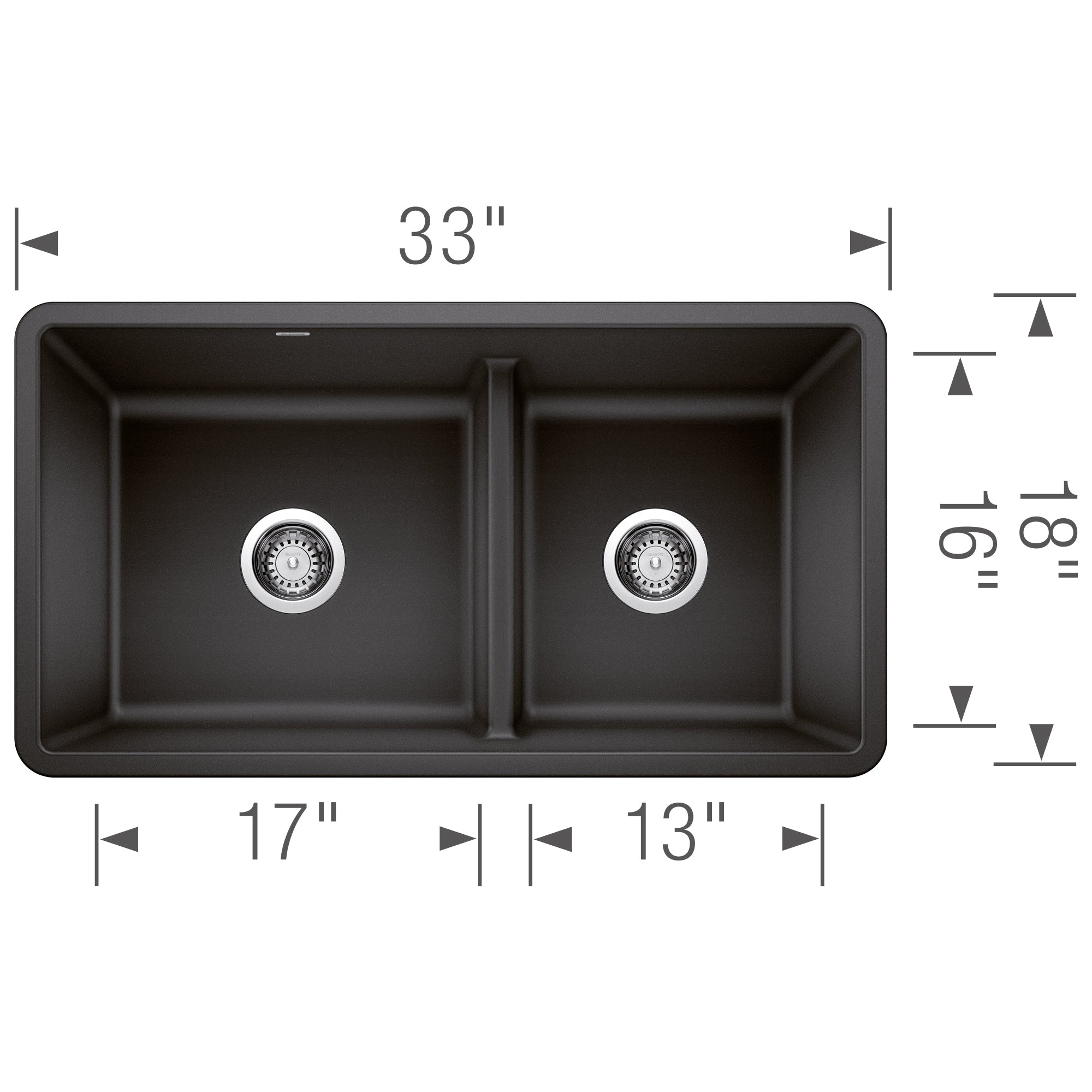 Blanco Precis 33" Undermount Granite Composite Kitchen Sink, Silgranit, 60/40 Double Bowl, Anthracite, 442525
