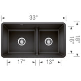 Blanco Precis 33" Undermount Granite Composite Kitchen Sink, Silgranit, 60/40 Double Bowl, Anthracite, 442525