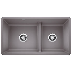 Alternate Image for Blanco Precis 33" Undermount Granite Composite Kitchen Sink, Silgranit, 60/40 Double Bowl, Metallic Gray, 442527