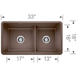 Blanco Precis 33" Undermount Granite Composite Kitchen Sink, Silgranit, 60/40 Double Bowl, Cafe, 442528