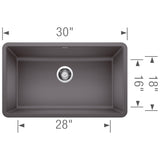 Blanco Precis 30" Undermount Granite Composite Kitchen Sink, Silgranit, Cinder, 442530
