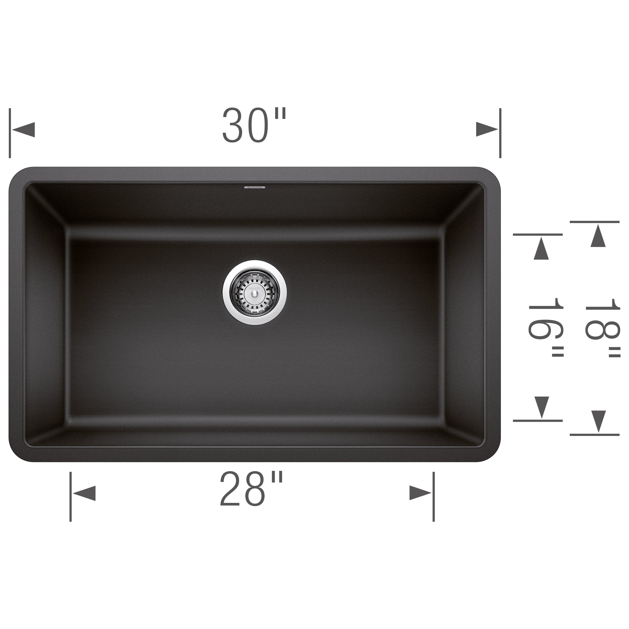 Blanco Precis 30" Undermount Granite Composite Kitchen Sink, Silgranit, Anthracite, 442534