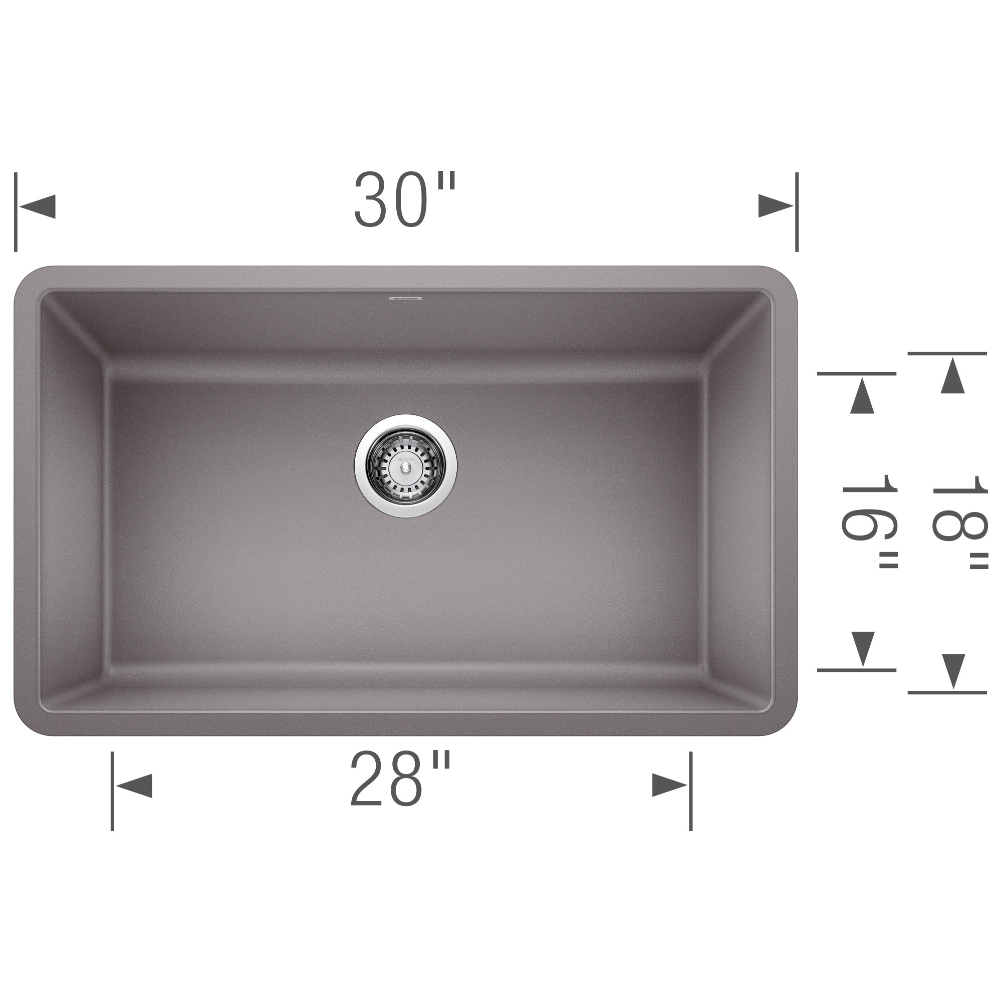 Blanco Precis 30" Undermount Granite Composite Kitchen Sink, Silgranit, Metallic Gray, 442536