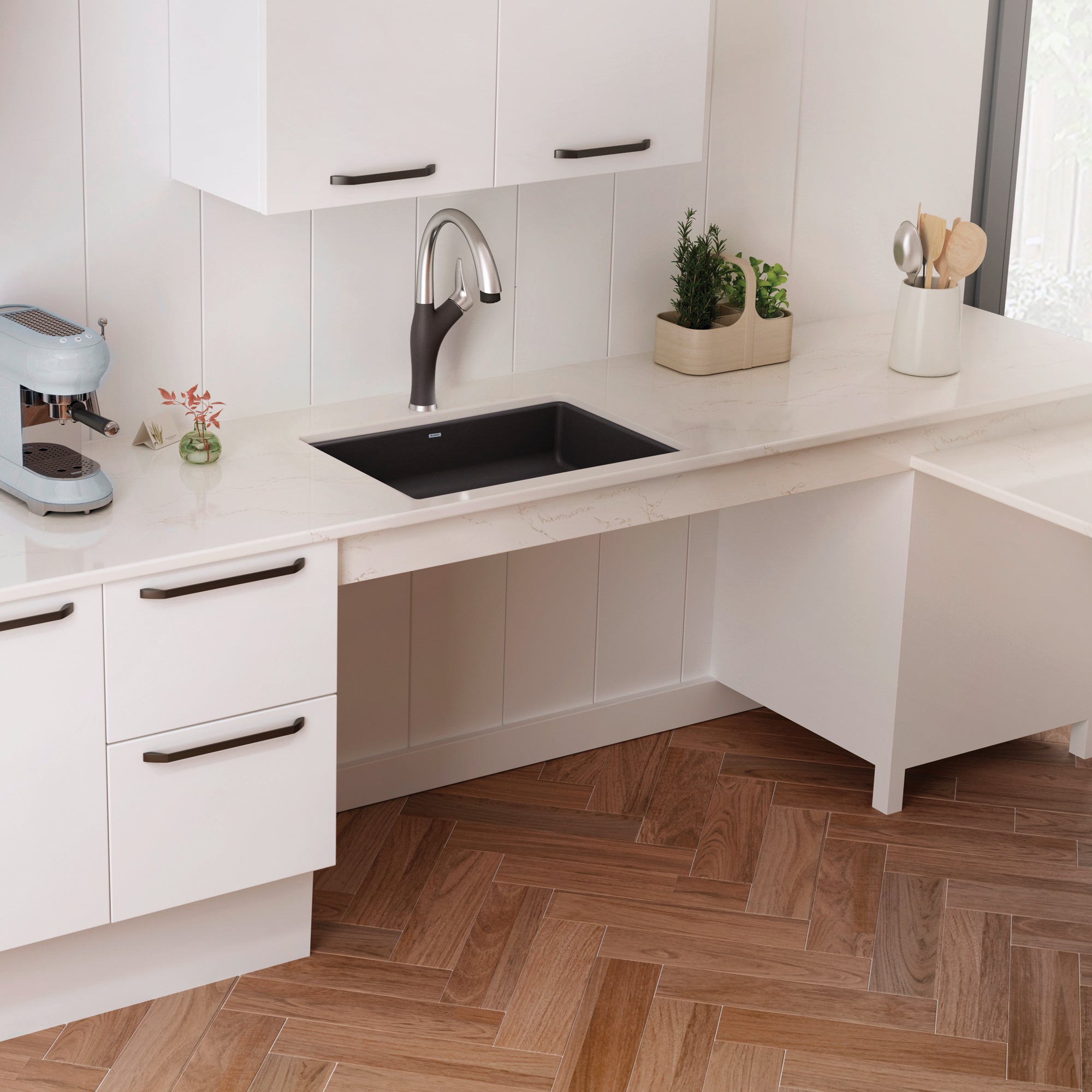 Blanco Precis 25" Undermount Granite Composite ADA Compliant Kitchen Sink, Silgranit, Cinder, 442539