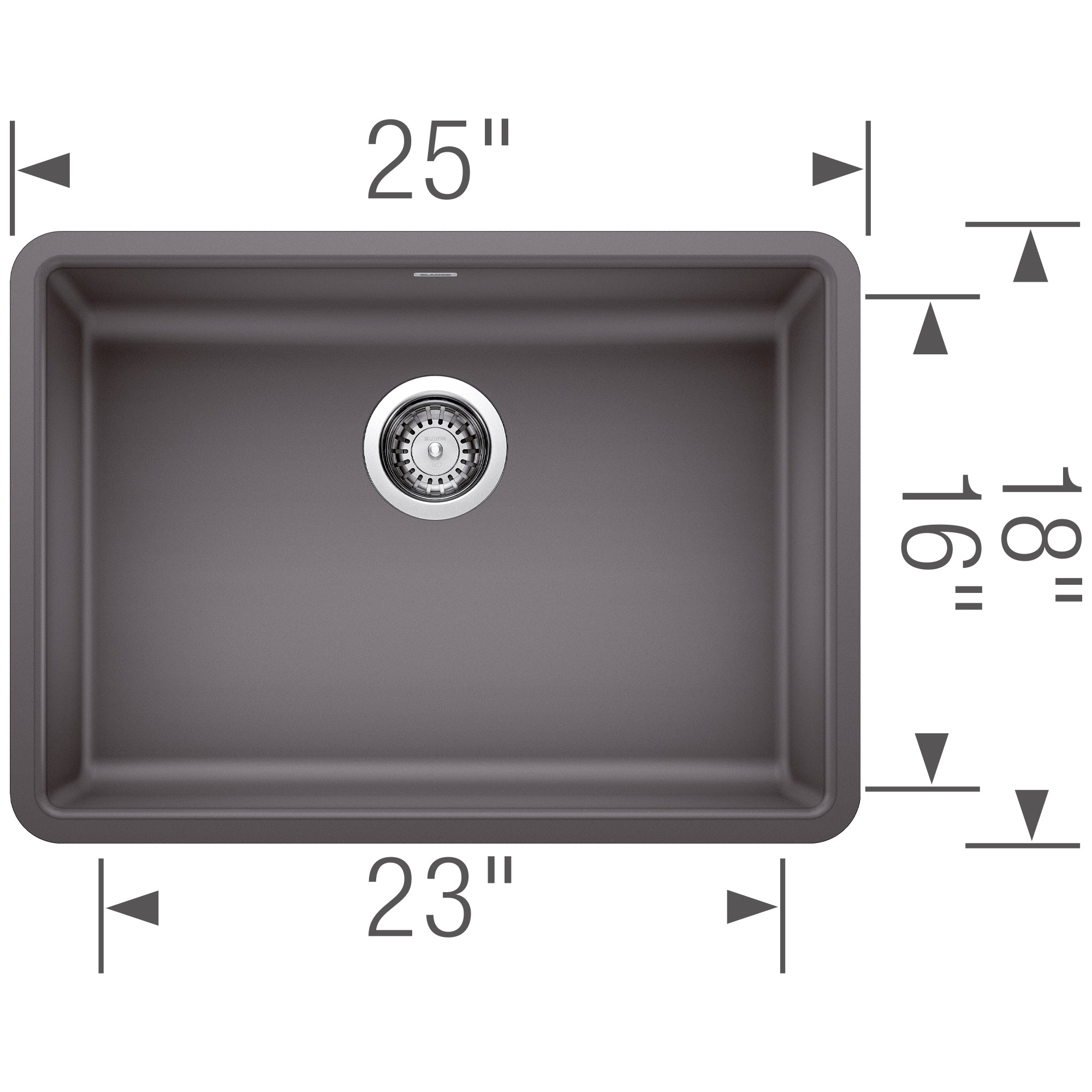Blanco Precis 25" Undermount Granite Composite ADA Compliant Kitchen Sink, Silgranit, Cinder, 442539