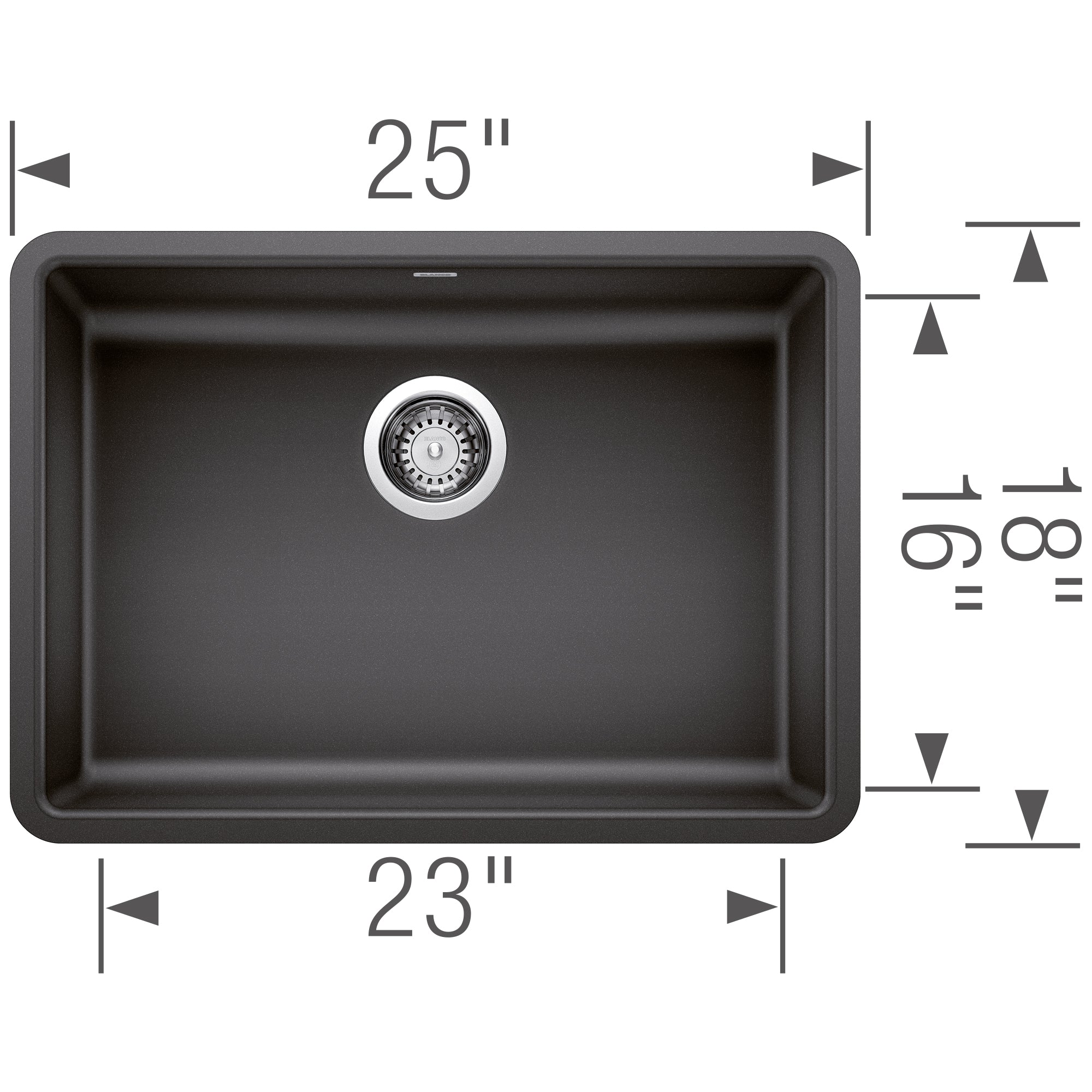 Blanco Precis 25" Undermount Granite Composite ADA Kitchen Sink, Silgranit, Anthracite, 442543