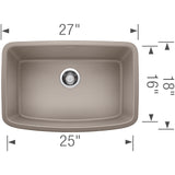 Blanco Valea 27" Undermount Granite Composite Kitchen Sink, Silgranit, Truffle, 442549