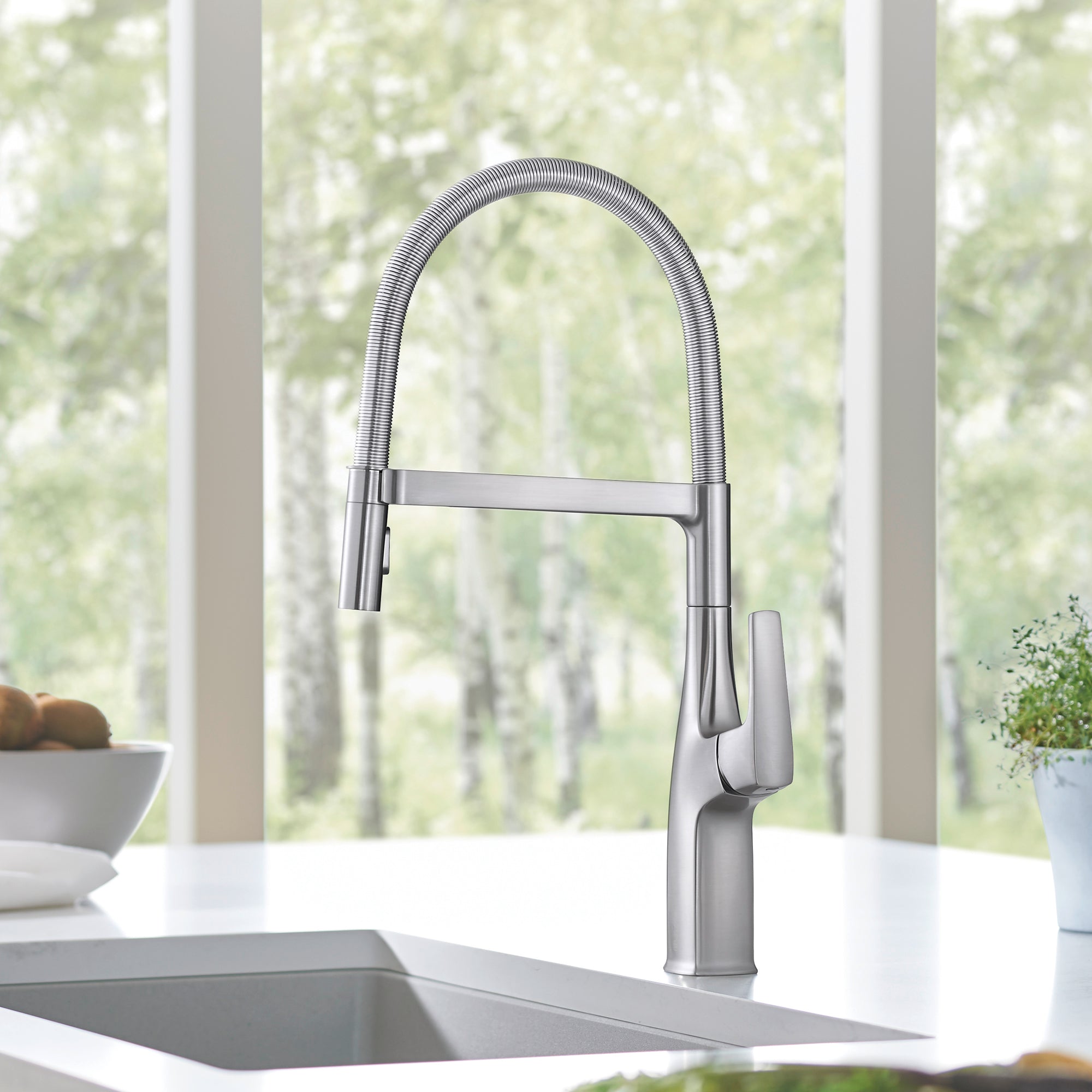 Blanco Rivana 1.5 GPM Brass Kitchen Faucet, Semi-Pro, Stainless, 442676
