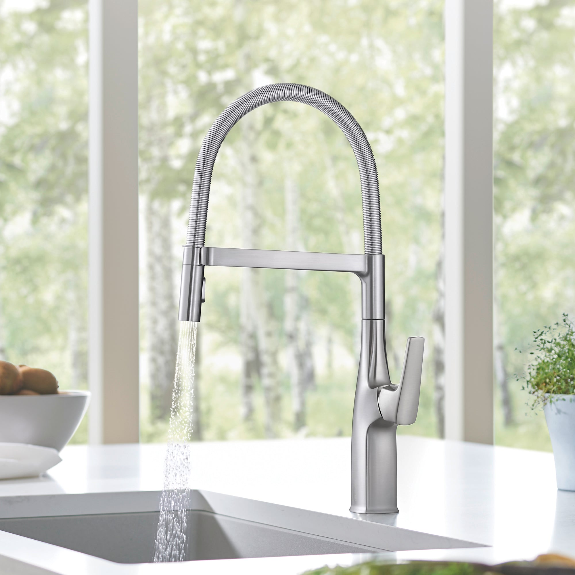 Blanco Rivana 1.5 GPM Brass Kitchen Faucet, Semi-Pro, Stainless, 442676