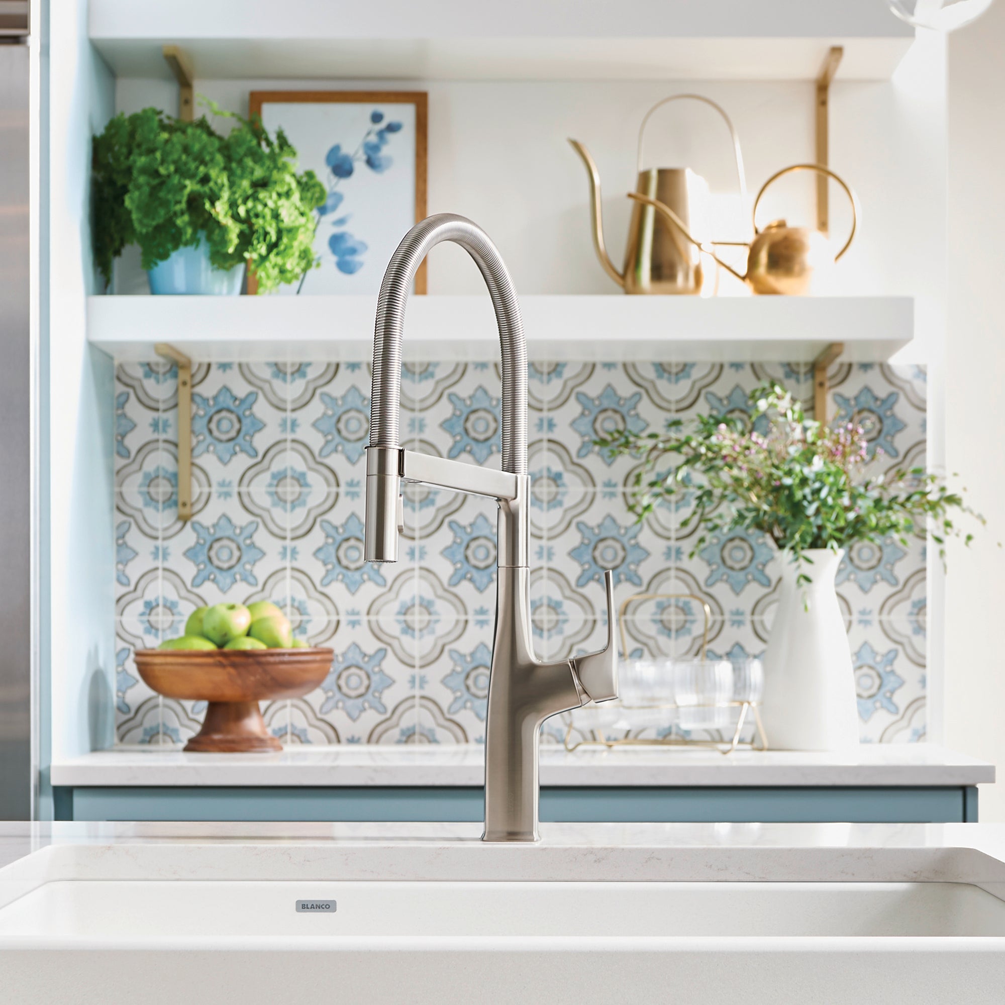 Blanco Rivana 1.5 GPM Brass Kitchen Faucet, Semi-Pro, Stainless, 442676