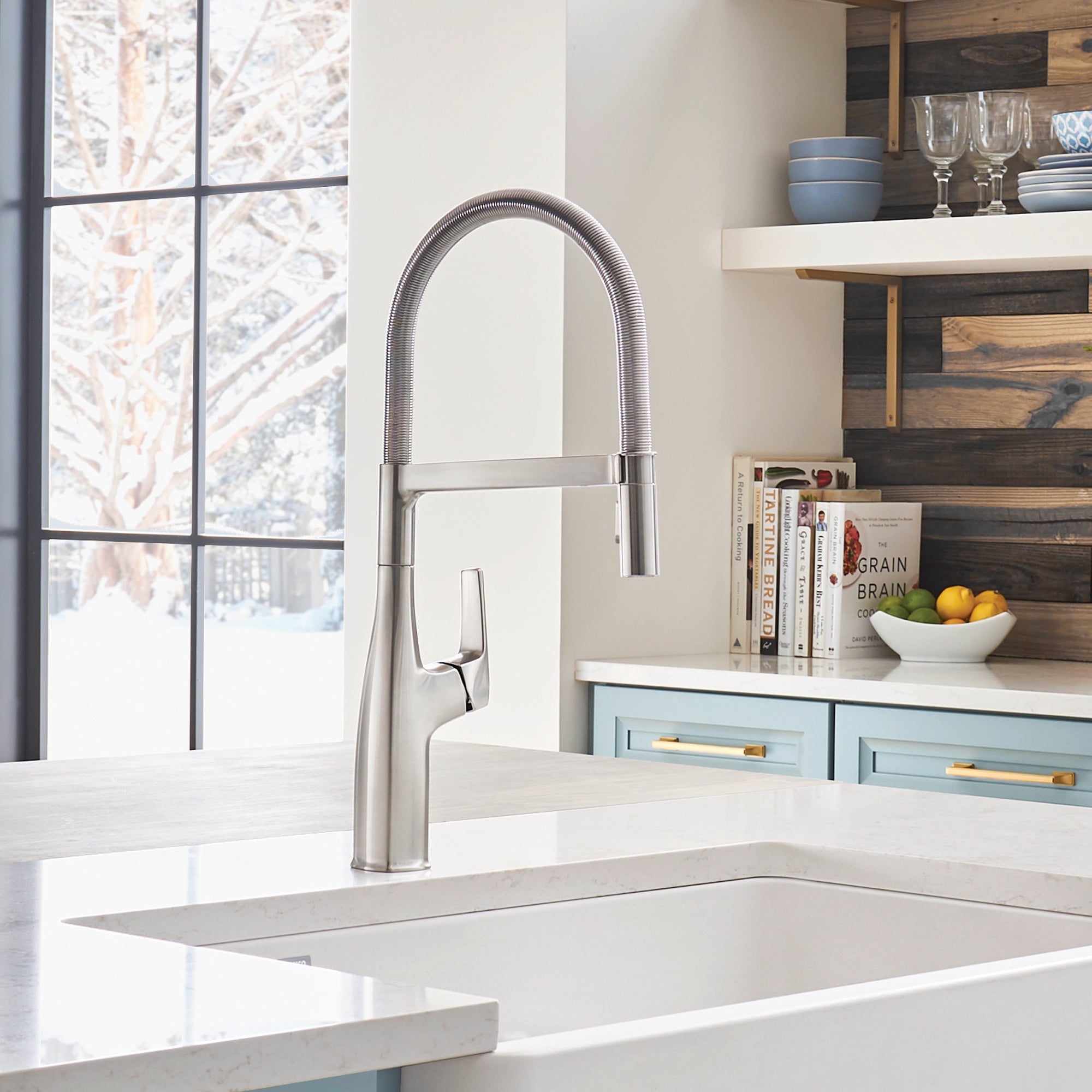 Blanco Rivana 1.5 GPM Brass Kitchen Faucet, Semi-Pro, Stainless, 442676