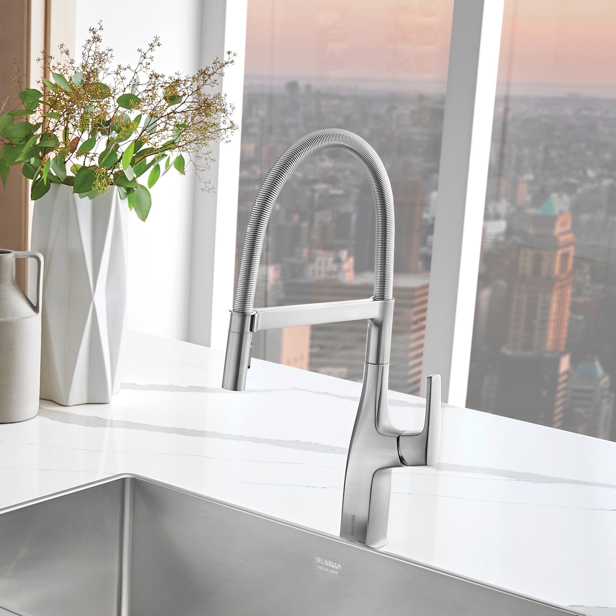 Blanco Rivana 1.5 GPM Brass Kitchen Faucet, Semi-Pro, Stainless, 442676