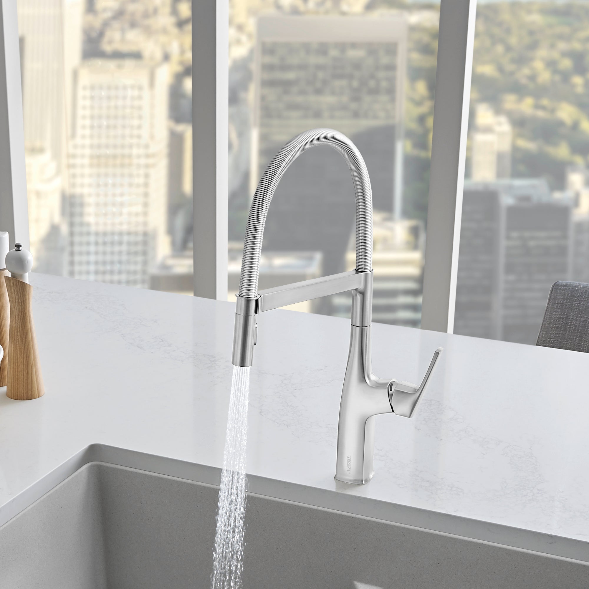 Blanco Rivana 1.5 GPM Brass Kitchen Faucet, Semi-Pro, Stainless, 442676