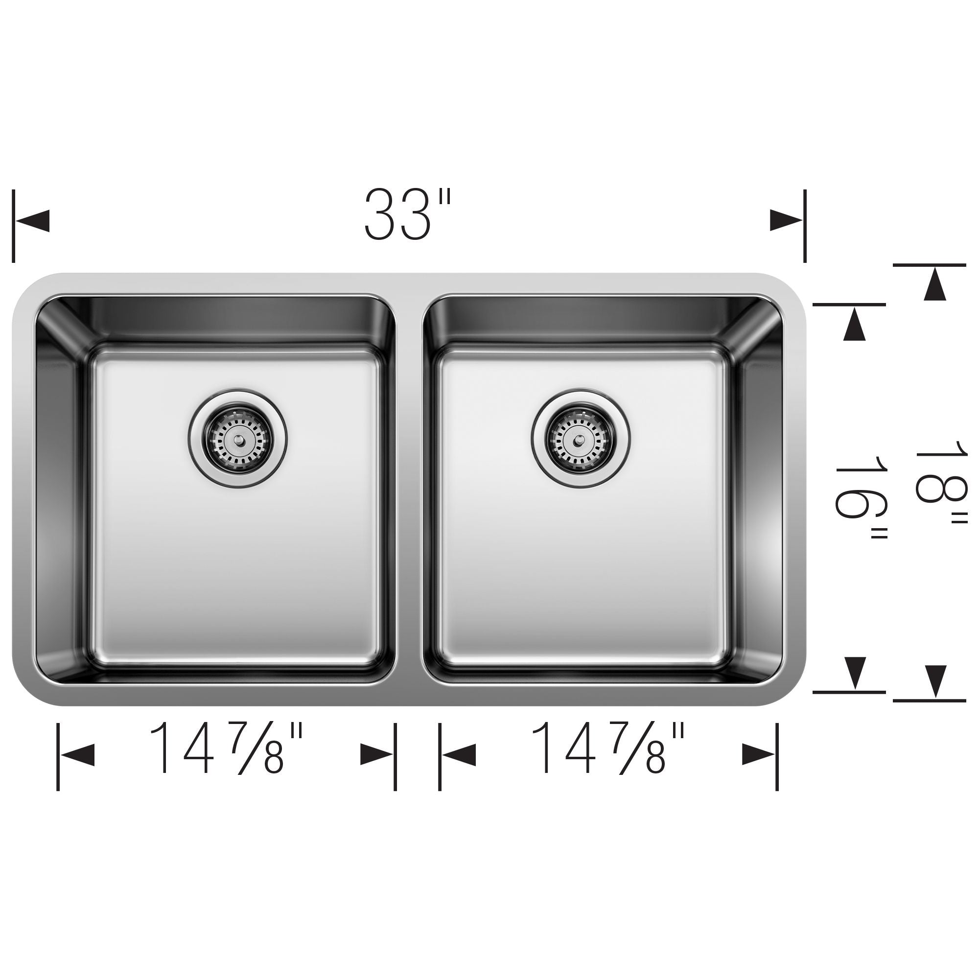 Blanco Formera 33" Undermount Stainless Steel Kitchen Sink, 50/50 Double Bowl, 18 Gauge, Satin Polish, 442768