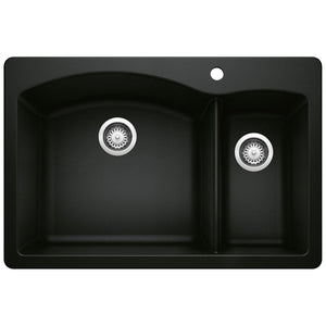 Alternate Image for Blanco Diamond 33" Dual Mount Granite Composite Kitchen Sink, Silgranit, 70/30 Double Bowl, Coal Black, 442907