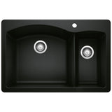 Blanco Diamond 33" Dual Mount Granite Composite Kitchen Sink, Silgranit, 70/30 Double Bowl, Coal Black, 442907
